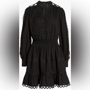 Endless Rose Black Long Sleeve Eyelet-Trim Mini Dress